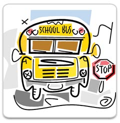 school bus next to a stop sign