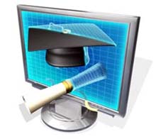 computer monitor with graduation cap and diploma on it