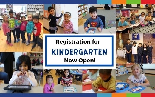 YCDSB Kindergarten registration photo. A collection of photos of children in classrooms
