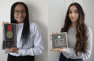 Arielle Smith and Theodora Kalamaris holding their gold medal plaques