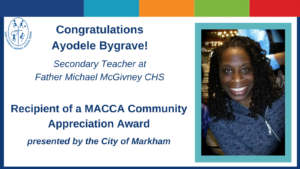 Ayodele Bygrave MACCA Award Announcement