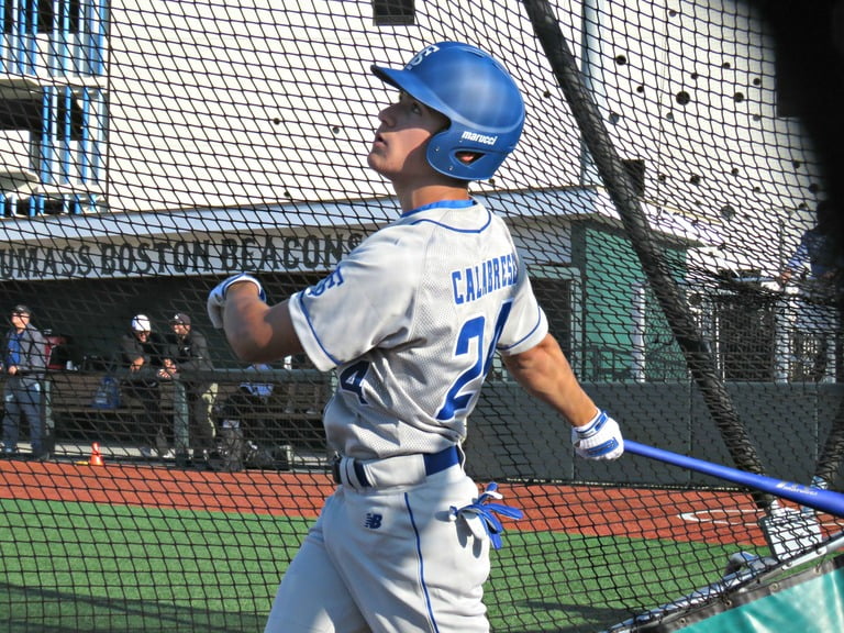 David Calabrese in uniform swinging the bat on the baseball diamond