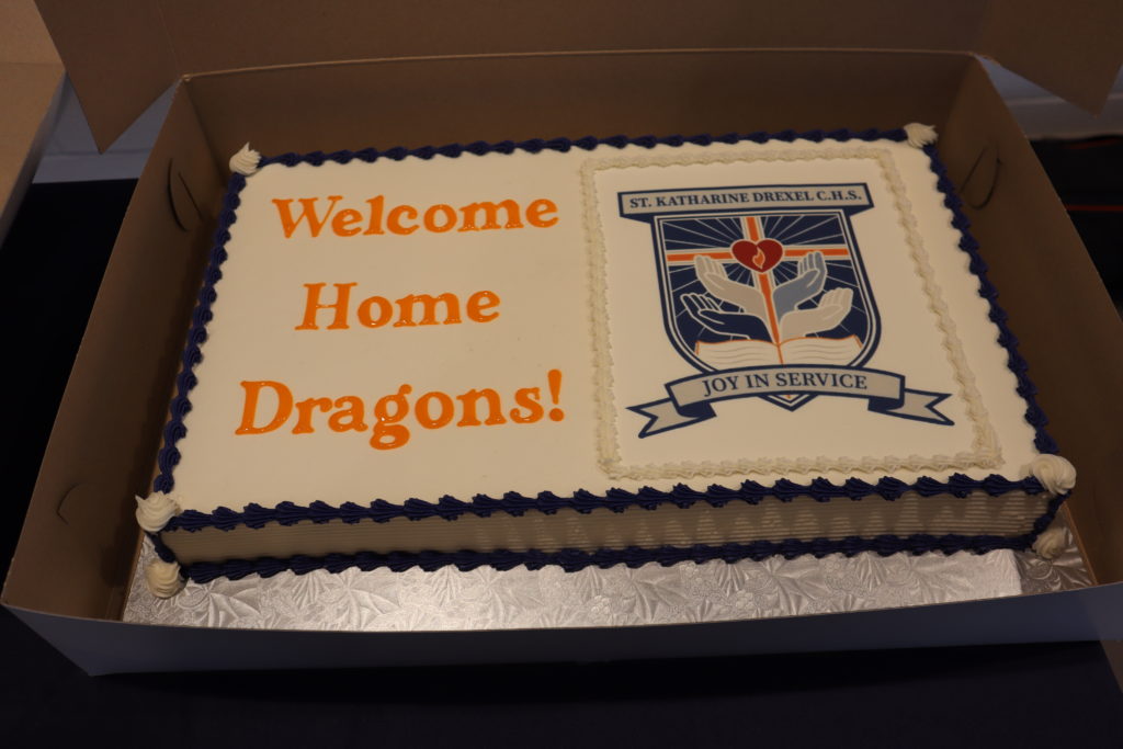 Welcoming cake for St. Katharine Drexel CHS students and staff.