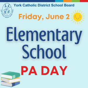 Elementary School PA Day message - sunshine and books with blue background