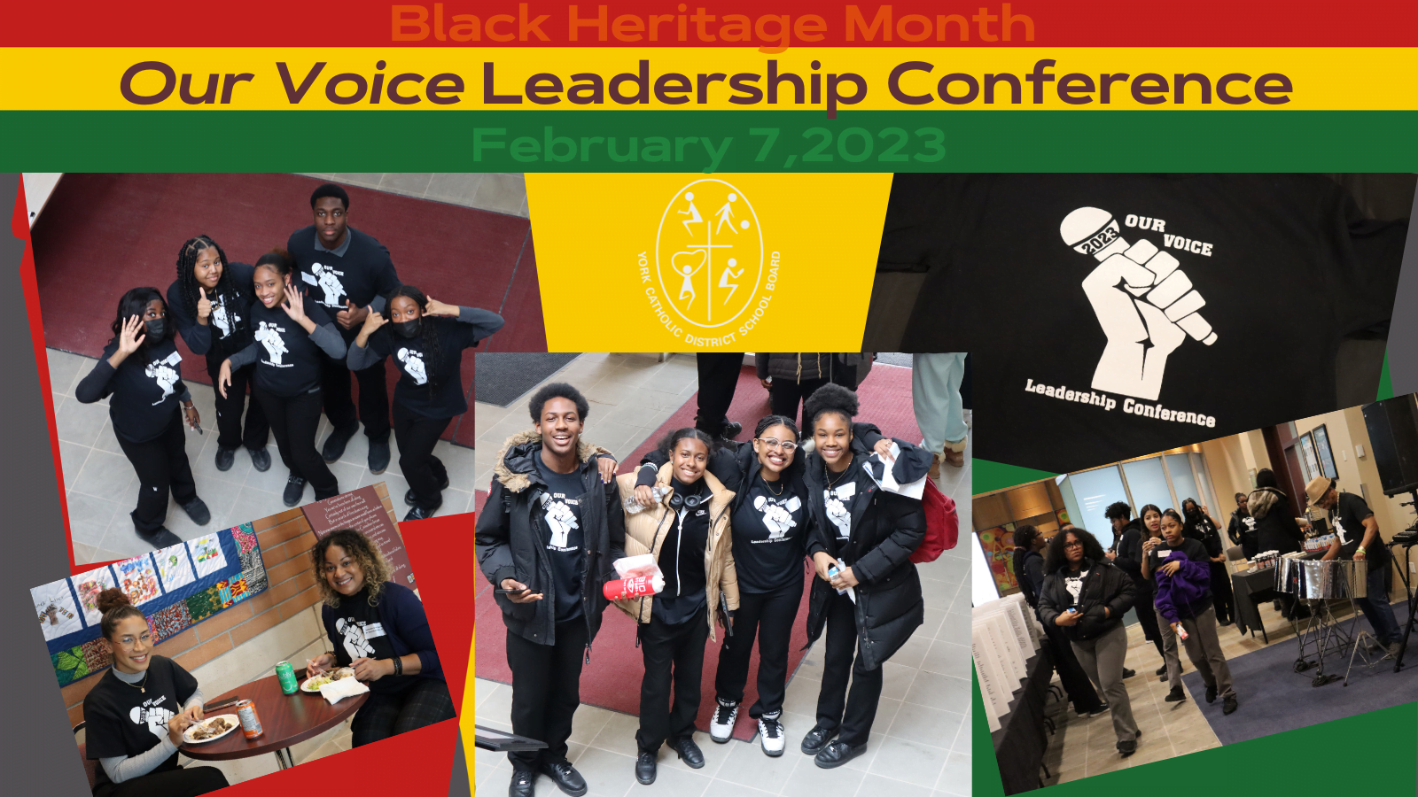Our Voice conference 2023 picture collage. students smiling and waving