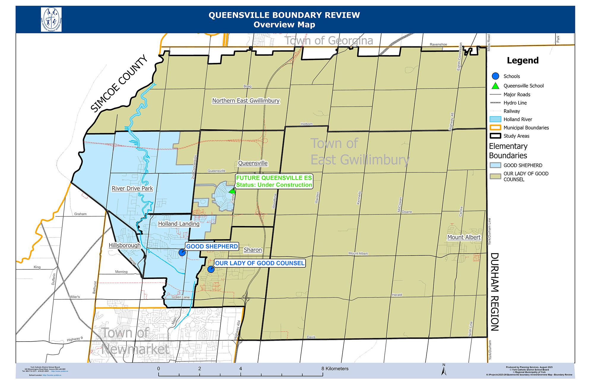 Boundary study area for the new Queensville Catholic Elementary School