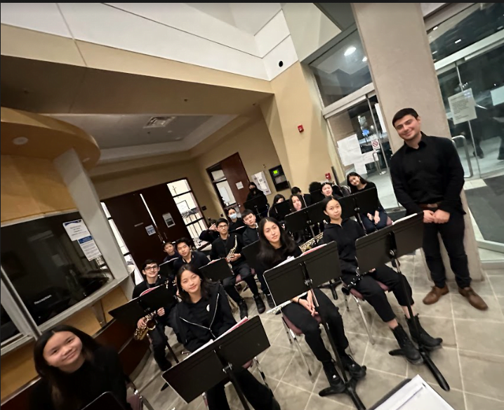 St Aug students music band in CEC lobby