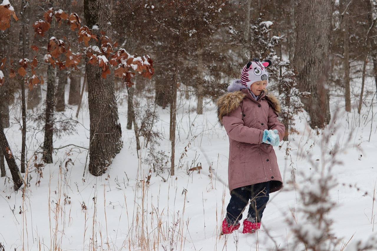 Girl in Forest in Winter